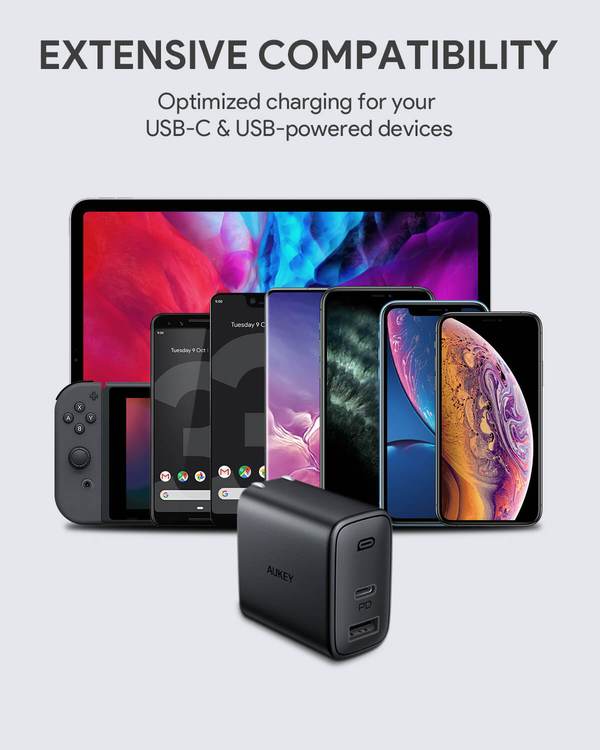 Aukey PA-F3S Fast Charger with Foldable Plug (32W & 2 Port PD Charger)