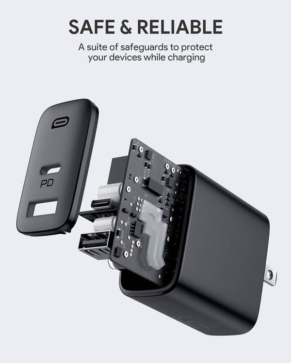 Aukey PA-F3S Fast Charger with Foldable Plug (32W & 2 Port PD Charger)