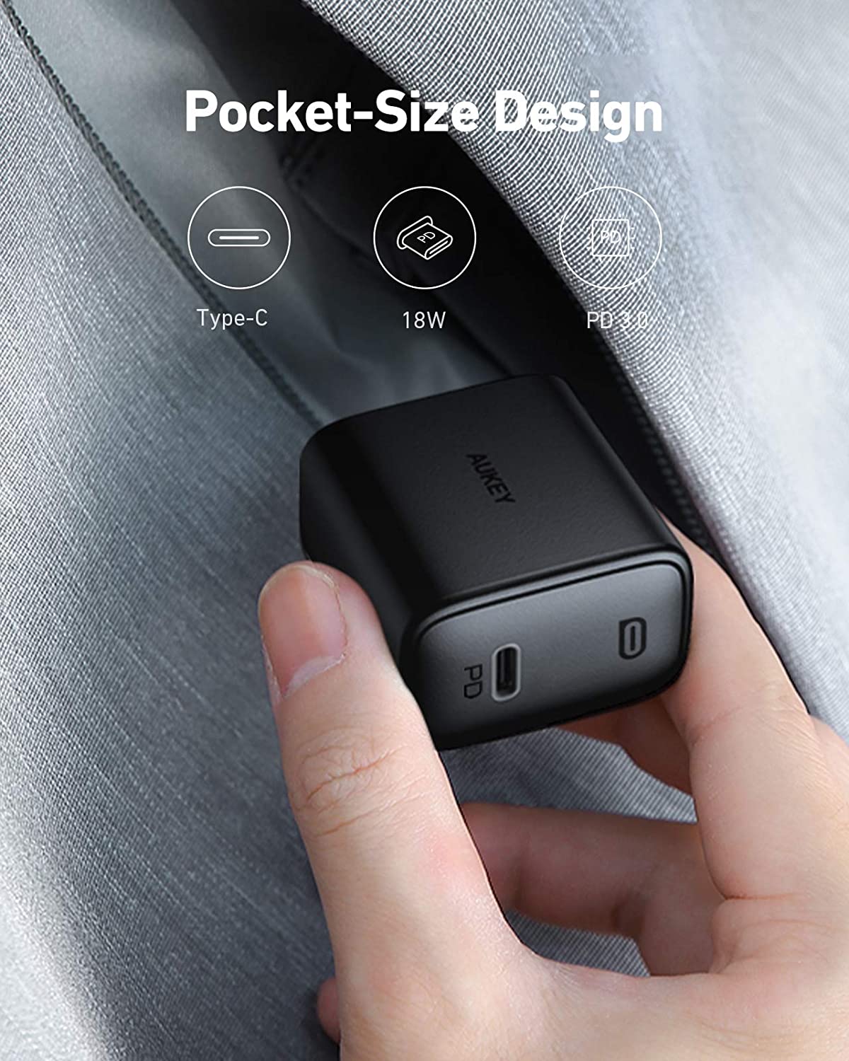 Aukey PA-F1S Fast Charger w/ USB-C to Lighting Cable (2M / 6.6Ft)