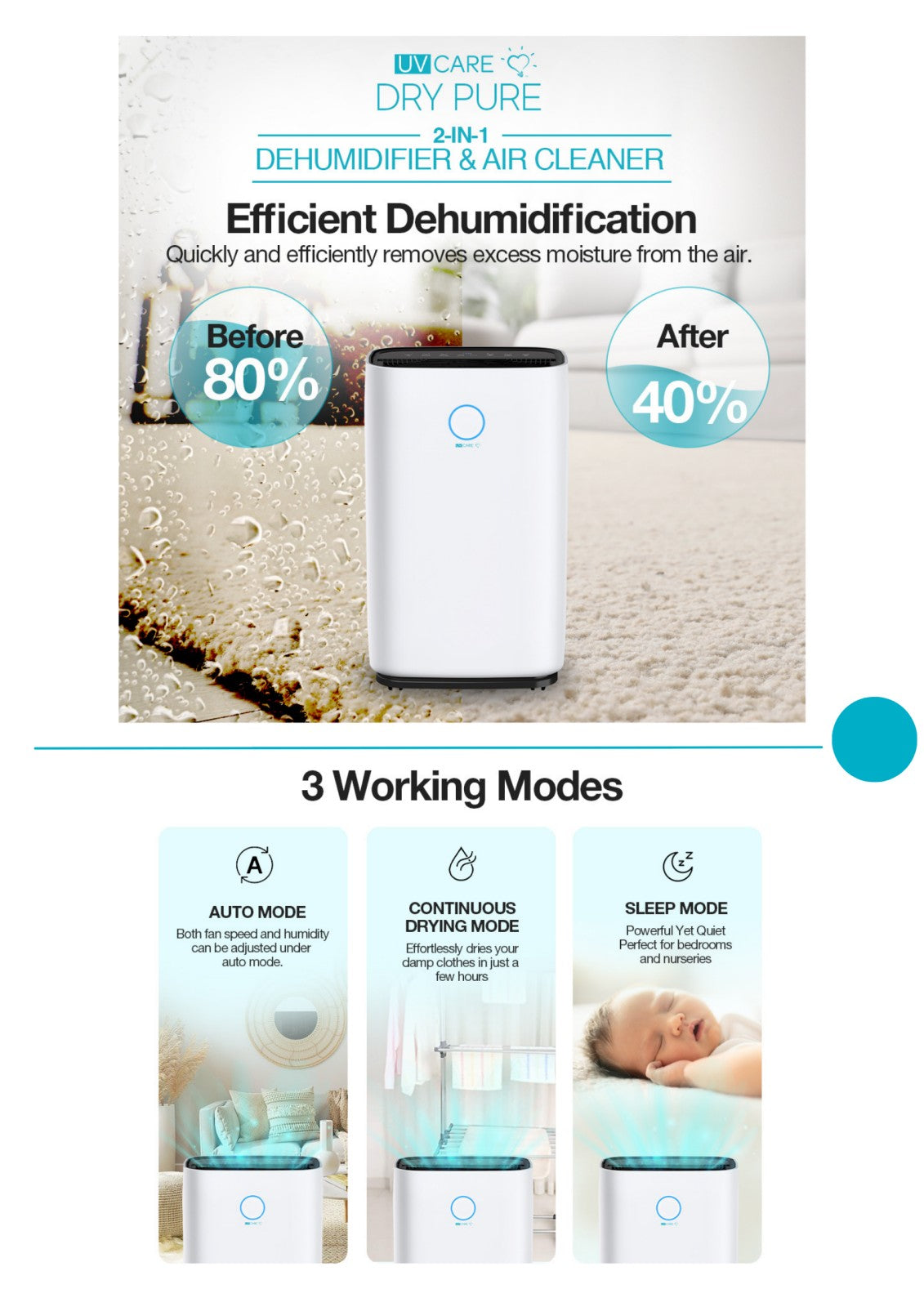 UV Care Dry Pure 2-in-1 Dehumidifier & Air Cleaner