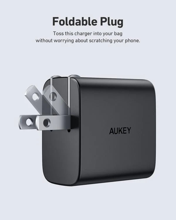 Aukey PA-F3S Fast Charger with Foldable Plug (32W & 2 Port PD Charger)