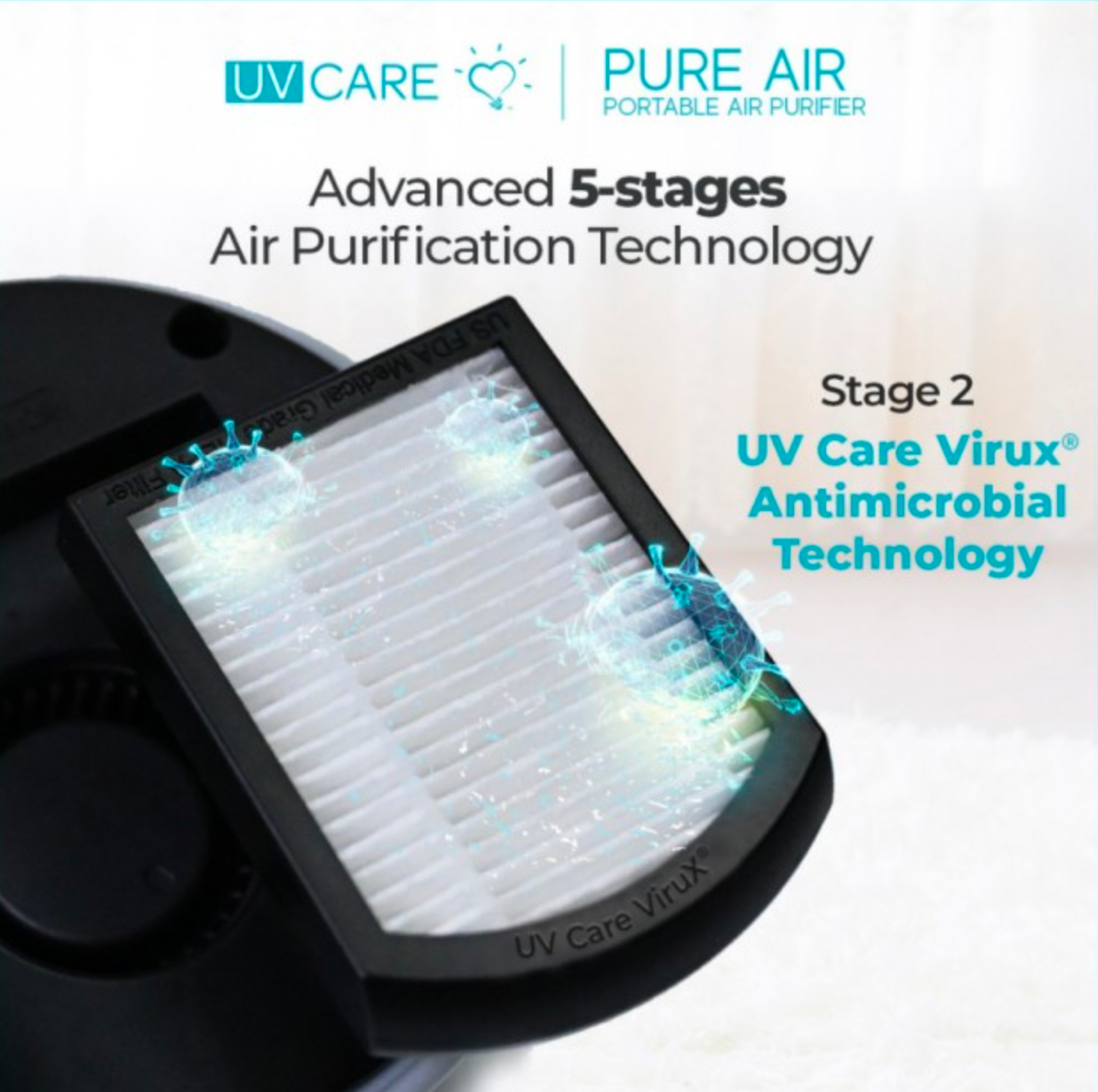 UV Care - Pure Air Portable Air Purifier (H13 HEPA Filter)